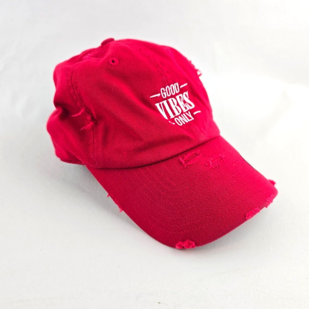 KBETHOS Hat Mens OS Red Distressed Baseball Good Vibes Only Cap Strapback